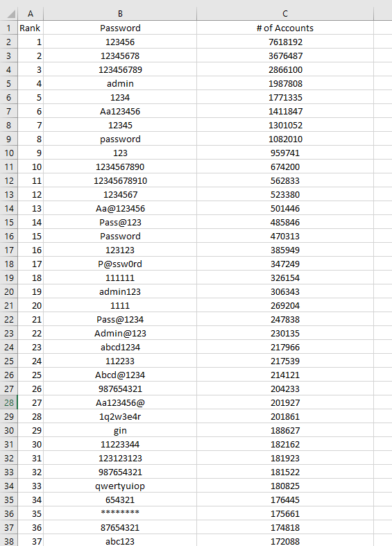 Most Common Passwords used in the Whole Year Report (2)