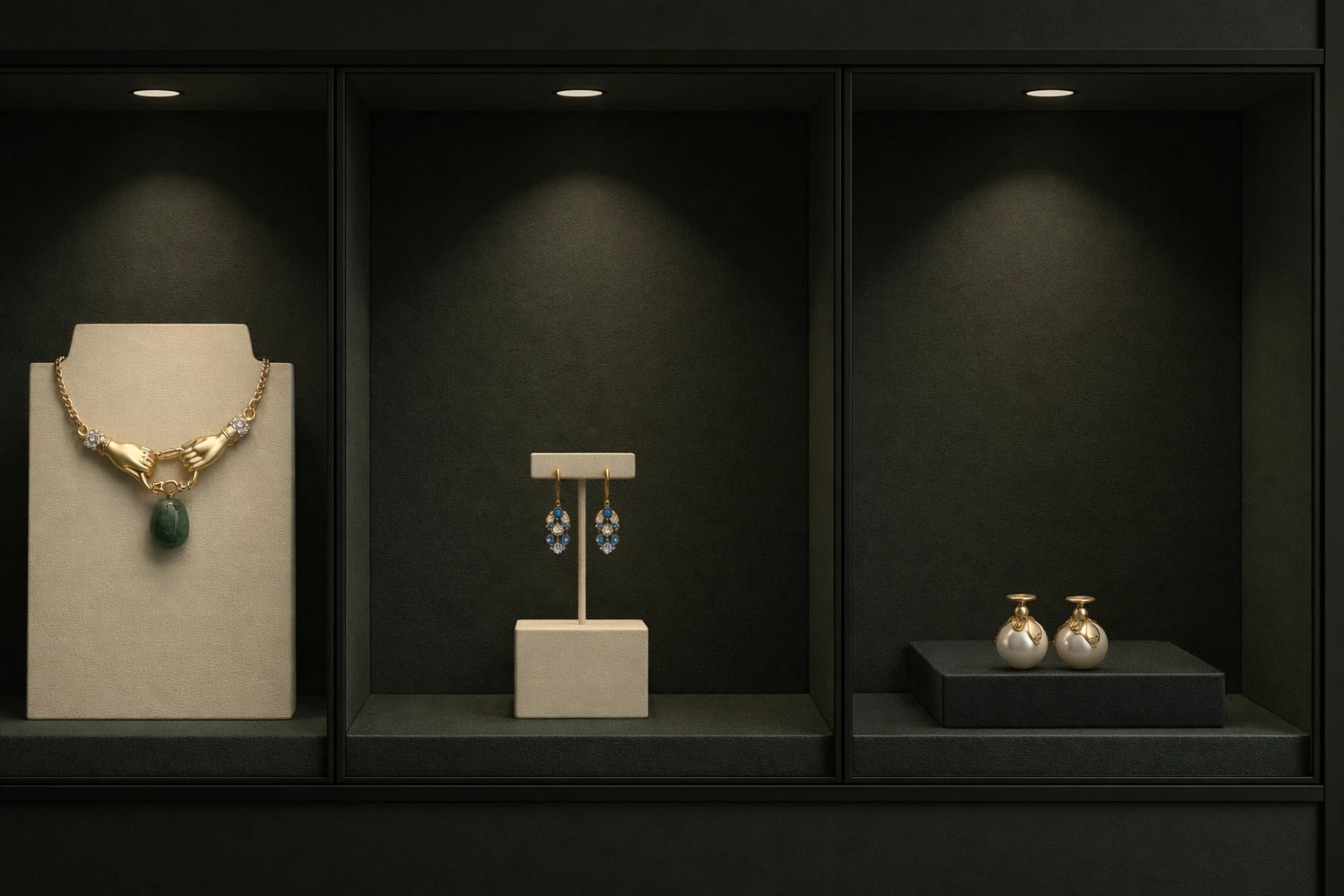 Jewelry display shelves with spotlight illumination