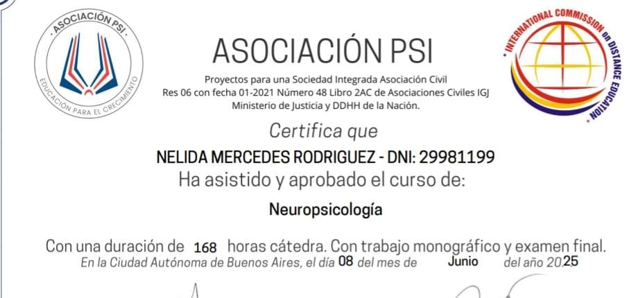 Certificado de Neuropsicología Asociación Psi
