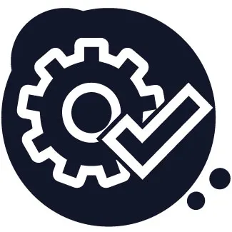 Icono de un engrane con un check referente a la fácil instalación y mantenimiento