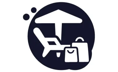 Icono de una silla de playa con una sombrilla referente a la industria hotelera