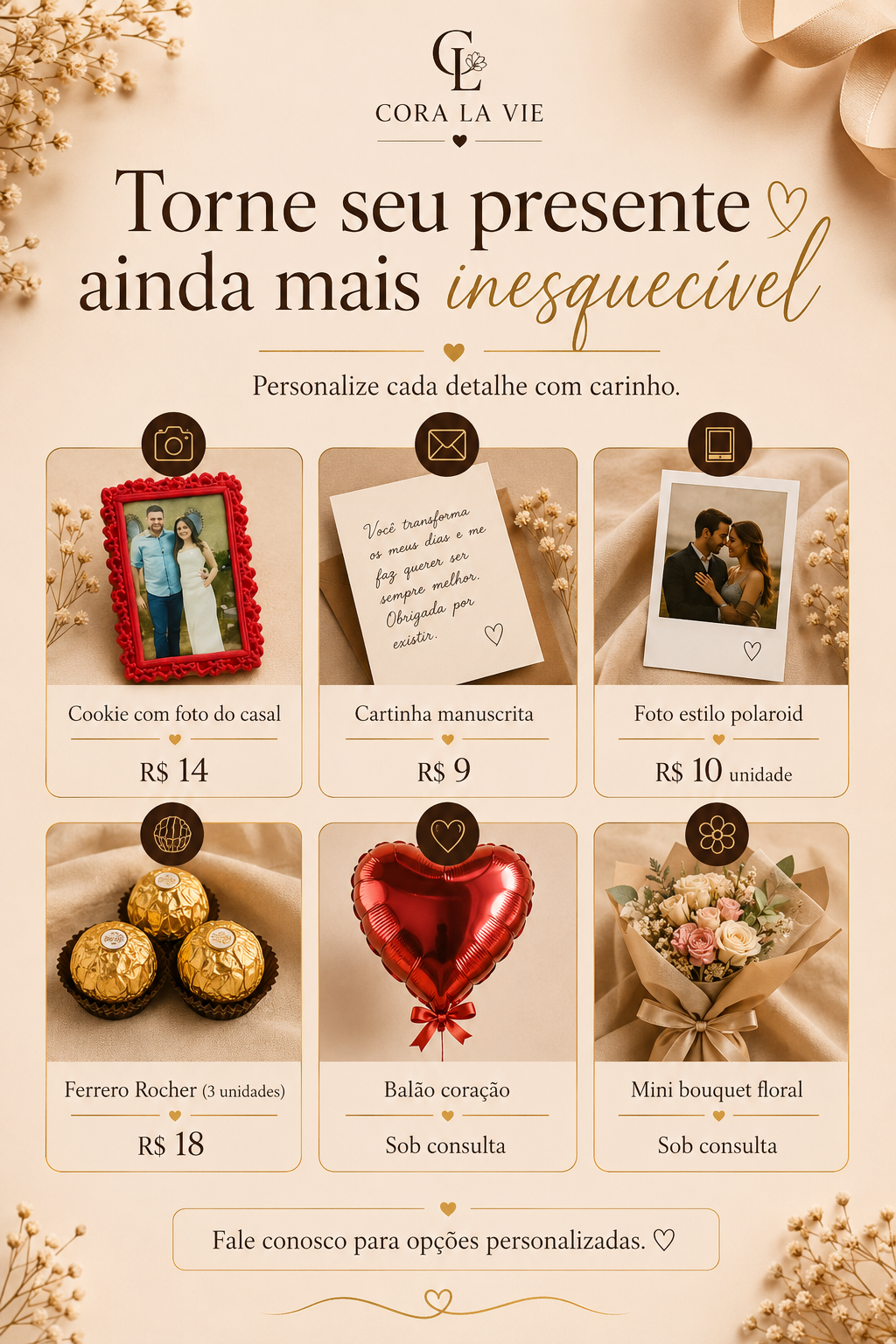Itens personalizados – preços e descrição