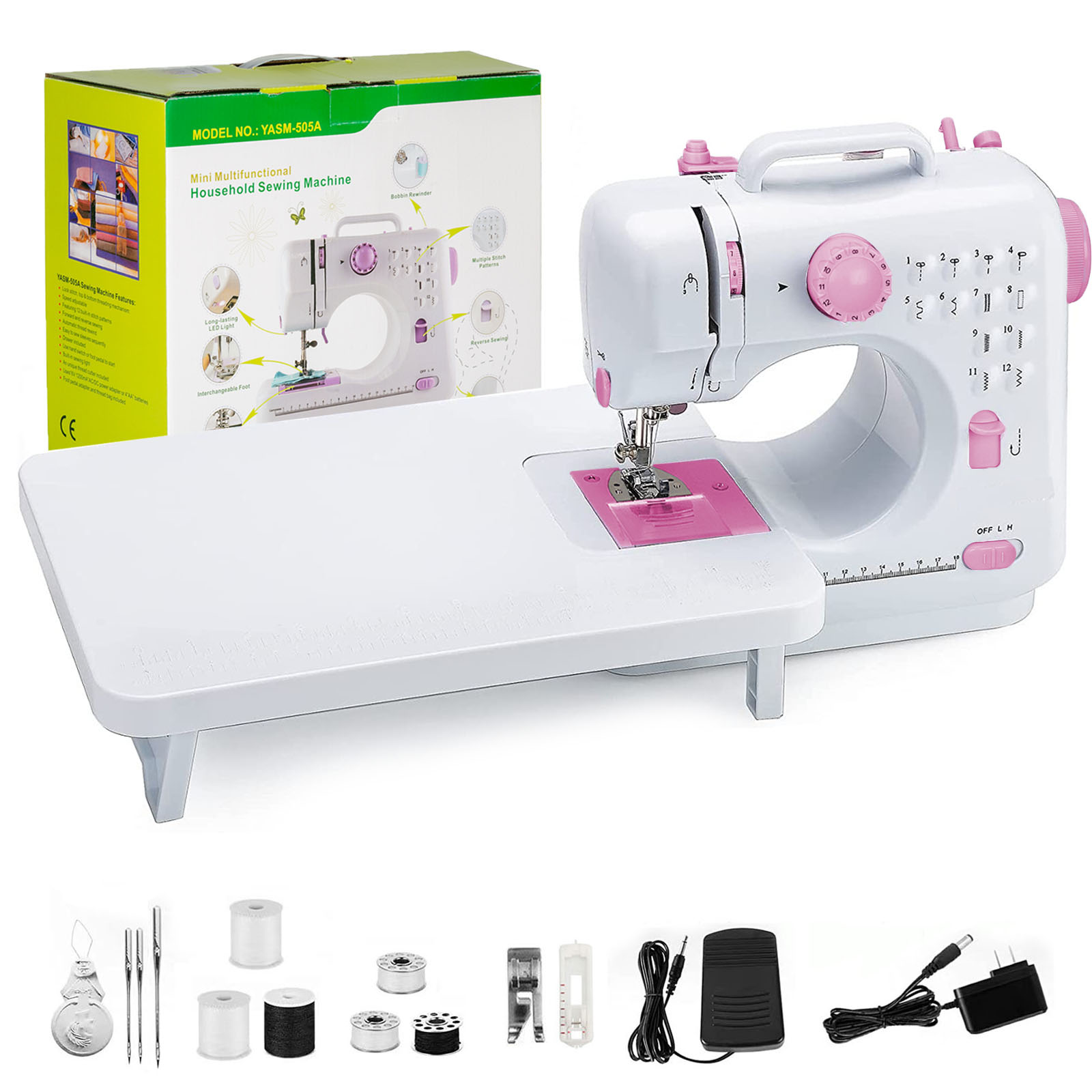 HOMWOO Mini Sewing Machine for Beginner, Dual Speed Portable Machine with  Extension Table, Light, Sewing Kit for Household, Travel 