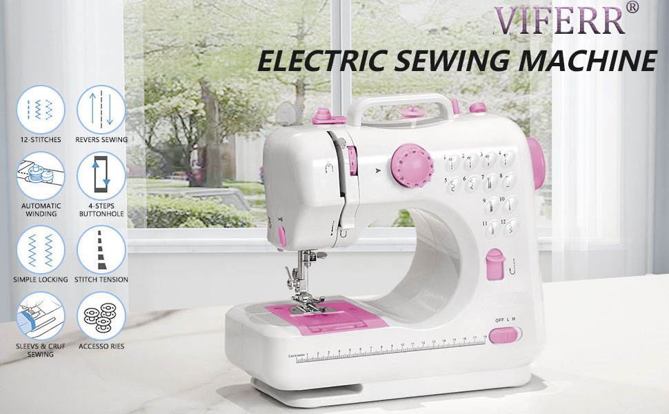 VIFERR Portable Sewing Machine, Mini Sewing Machines 12 Built-in Stitches  for Beginners&Kids(Pink) 