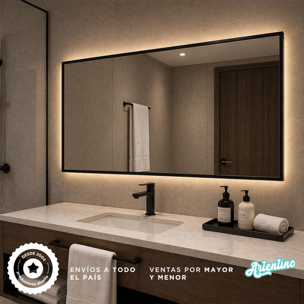 ESPEJO LED RECTANGULAR MARCO HIERRO 80x60 Cm
