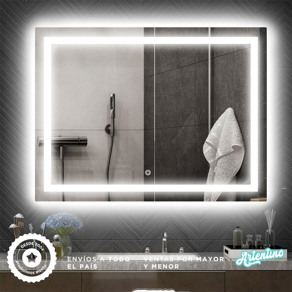 ESPEJO ESMERILADO TOUCH RECTANGULAR LED 90x70 Cm