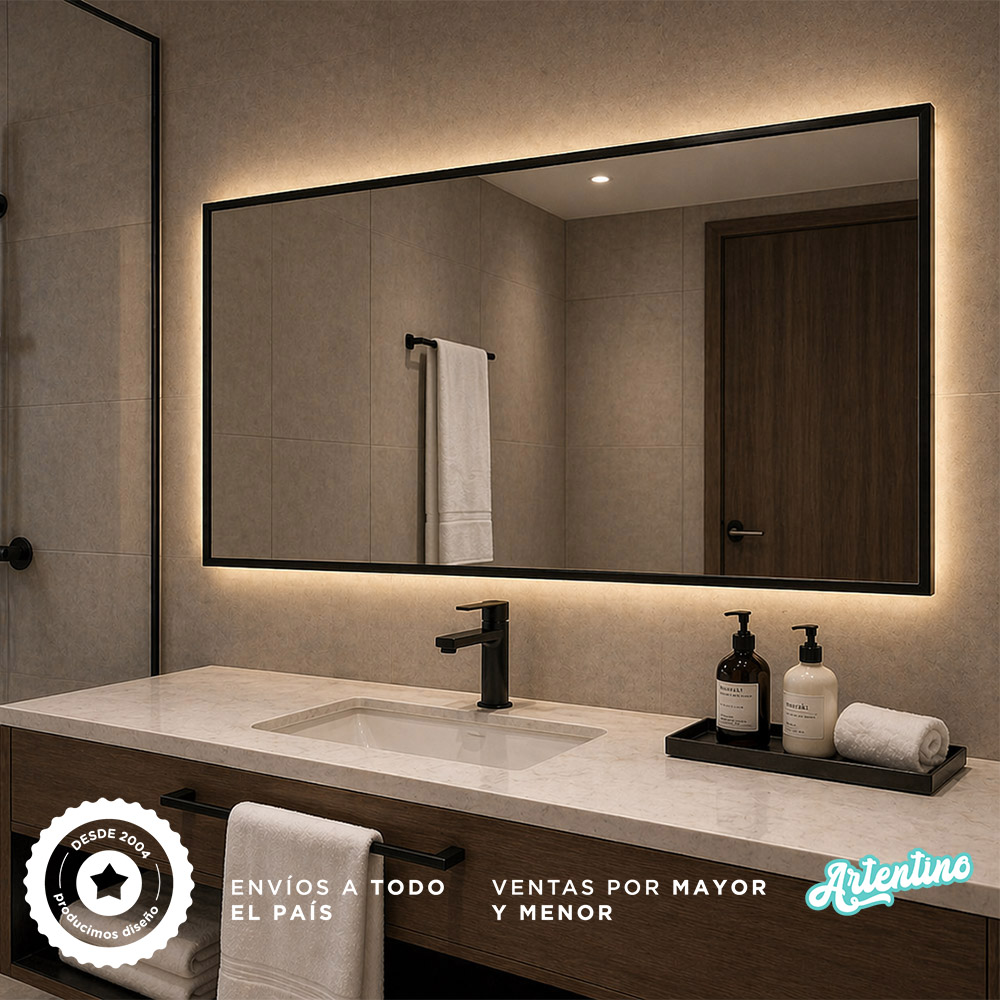 ESPEJO LED RECTANGULAR MARCO HIERRO 90x70 Cm