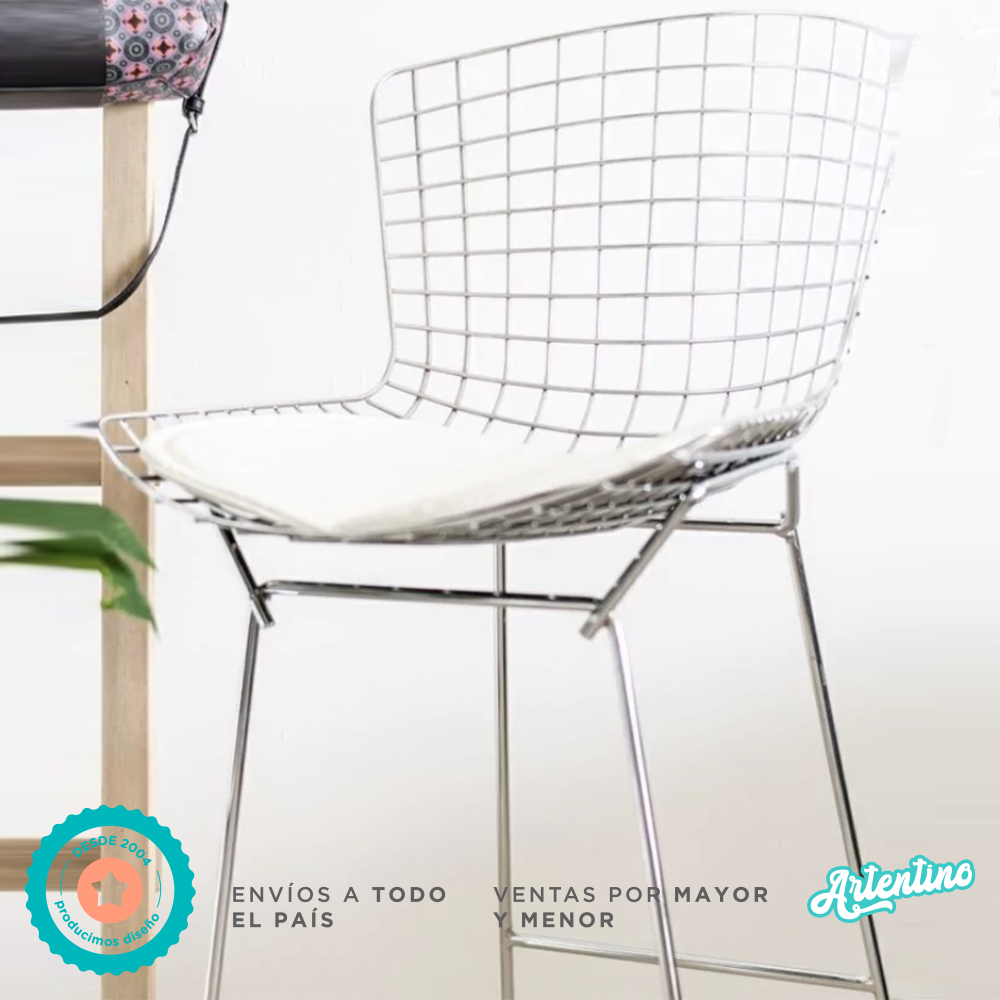 BANQUETA BERTOIA CROMADA + ALMOHADON