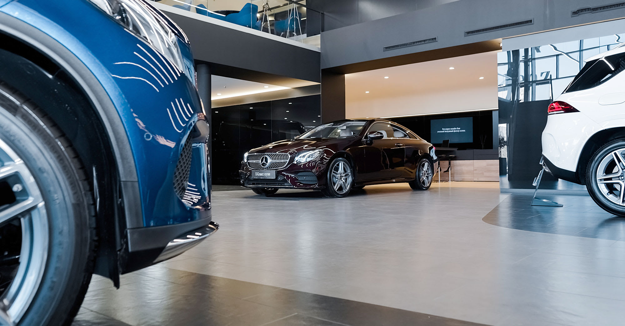 black and blue car in a building