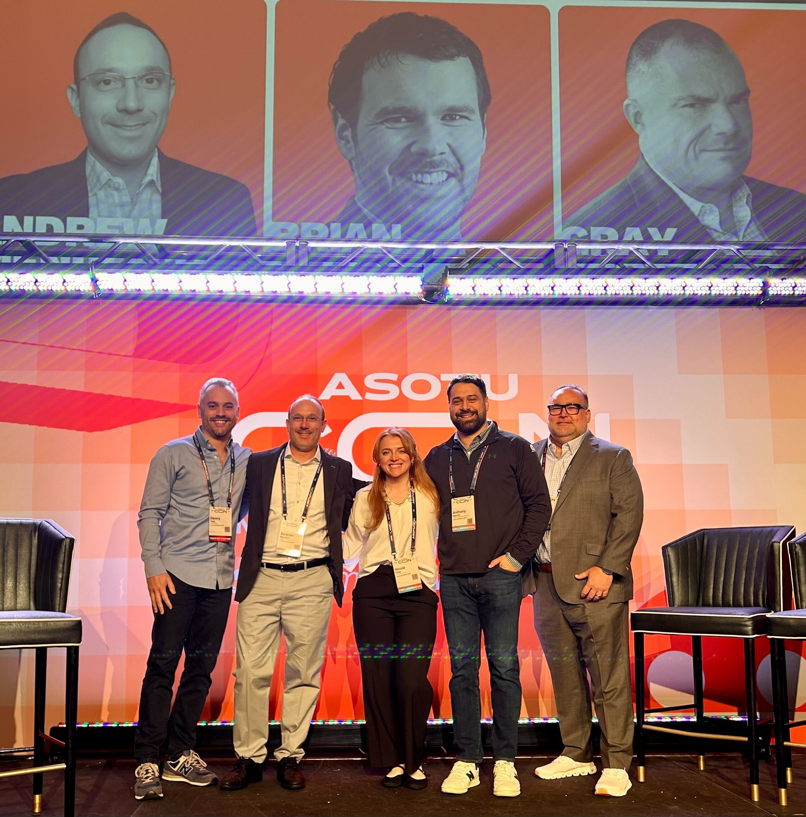  Masterminds (left to right) Danny Veliz, Andrew Menditch, Nicole Pinto, Anthony Barone and Steve DeWitt attend ASOTU CON 2025.