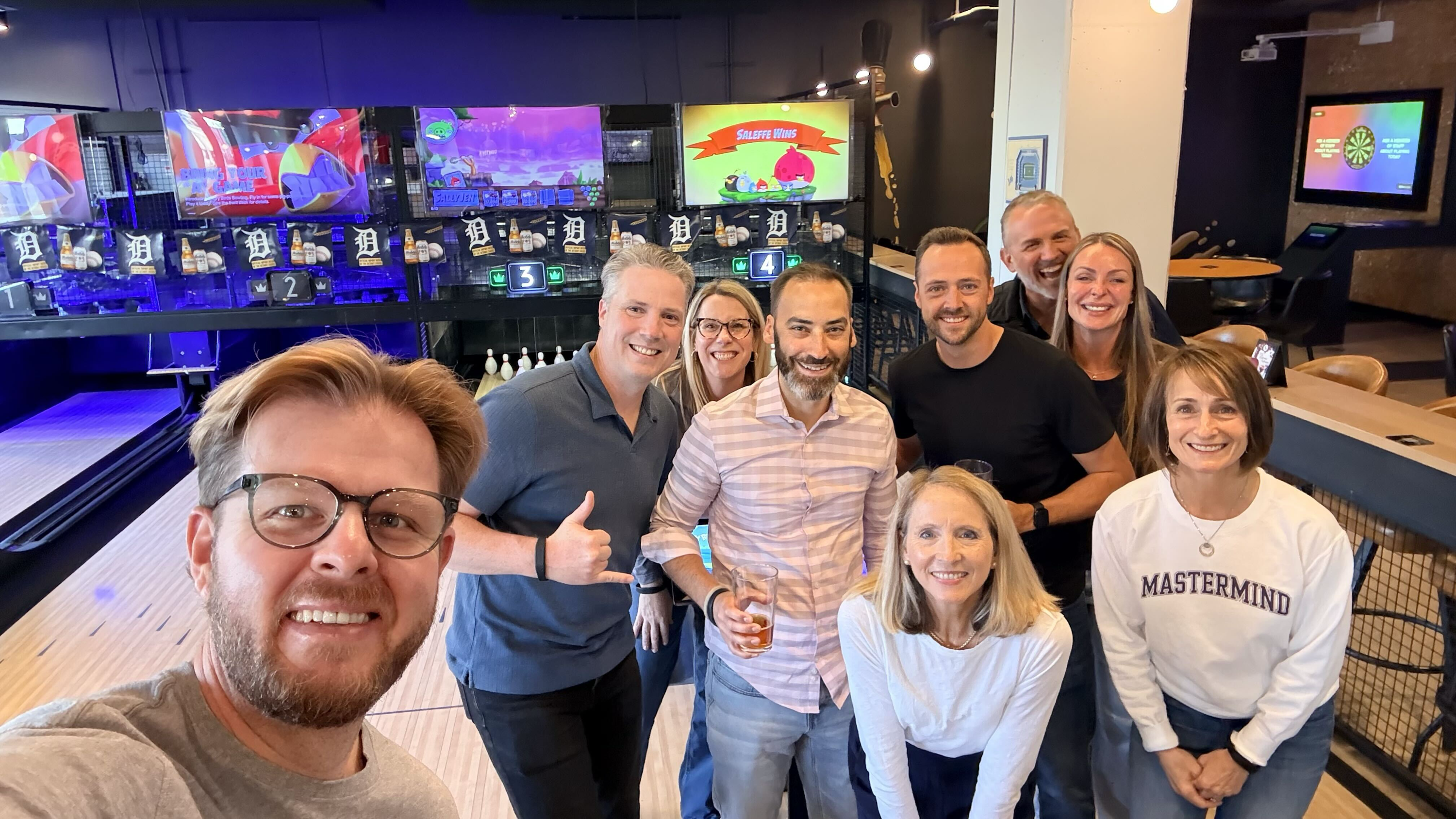 Masterminds out bowling as a team in Detroit during the Auto News Congress