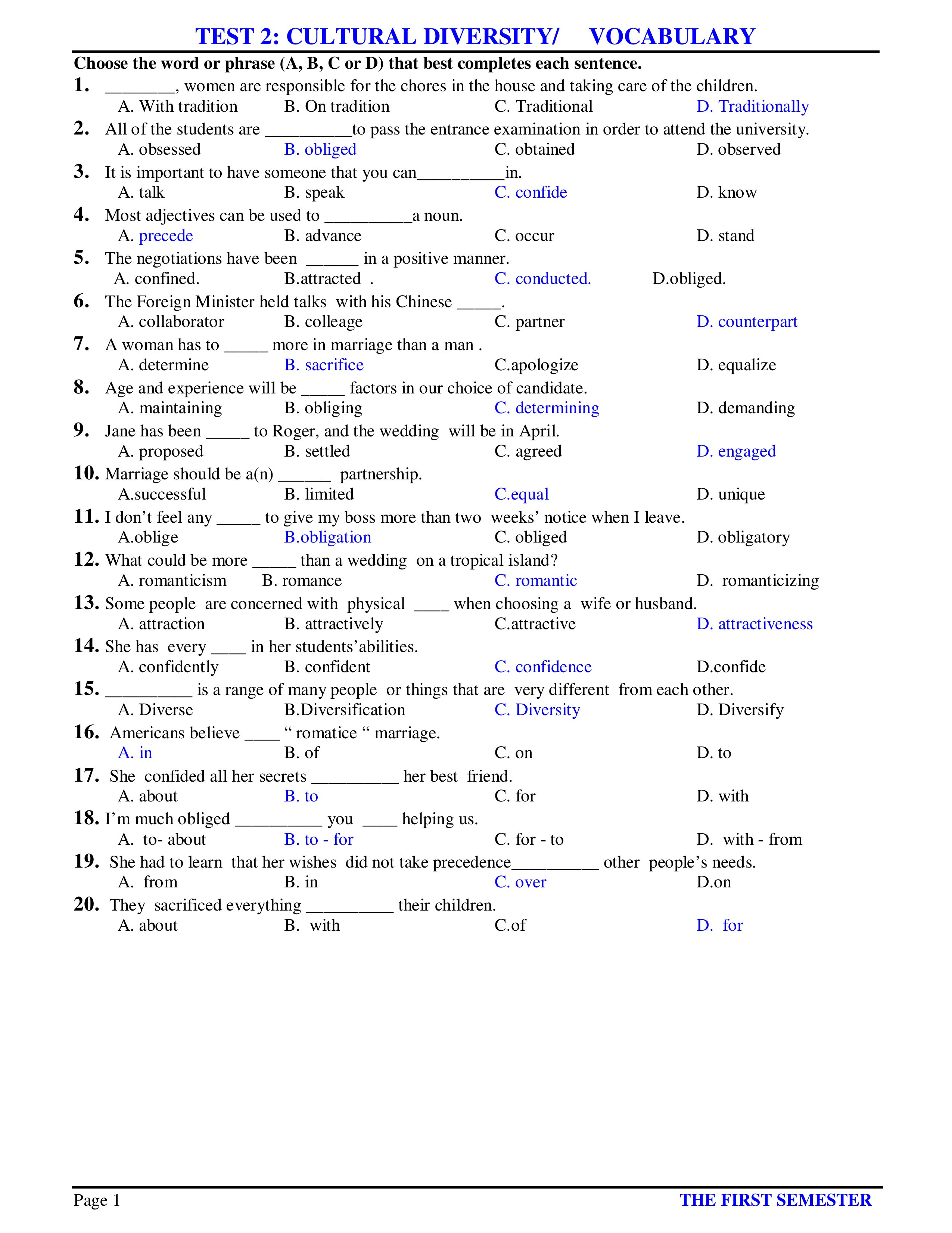 TEST 2: CULTURAL DIVERSITY/ VOCABULARY pdf