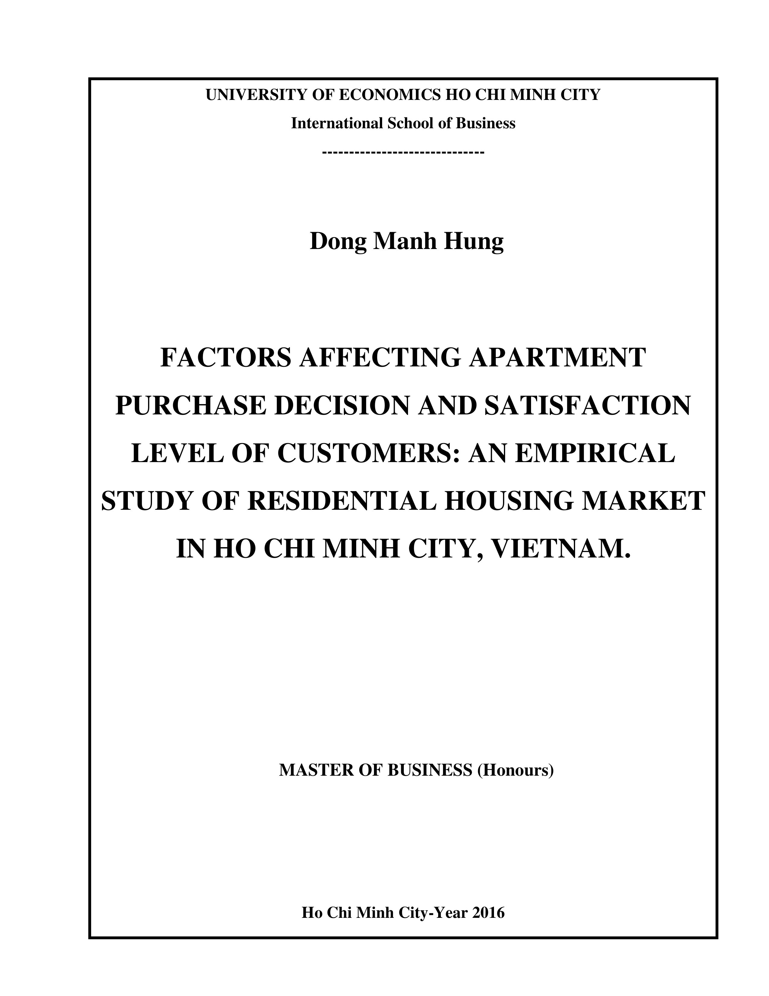 (Luận văn thạc sĩ) factors affecting apartment purchase decision and satisfaction level of customers