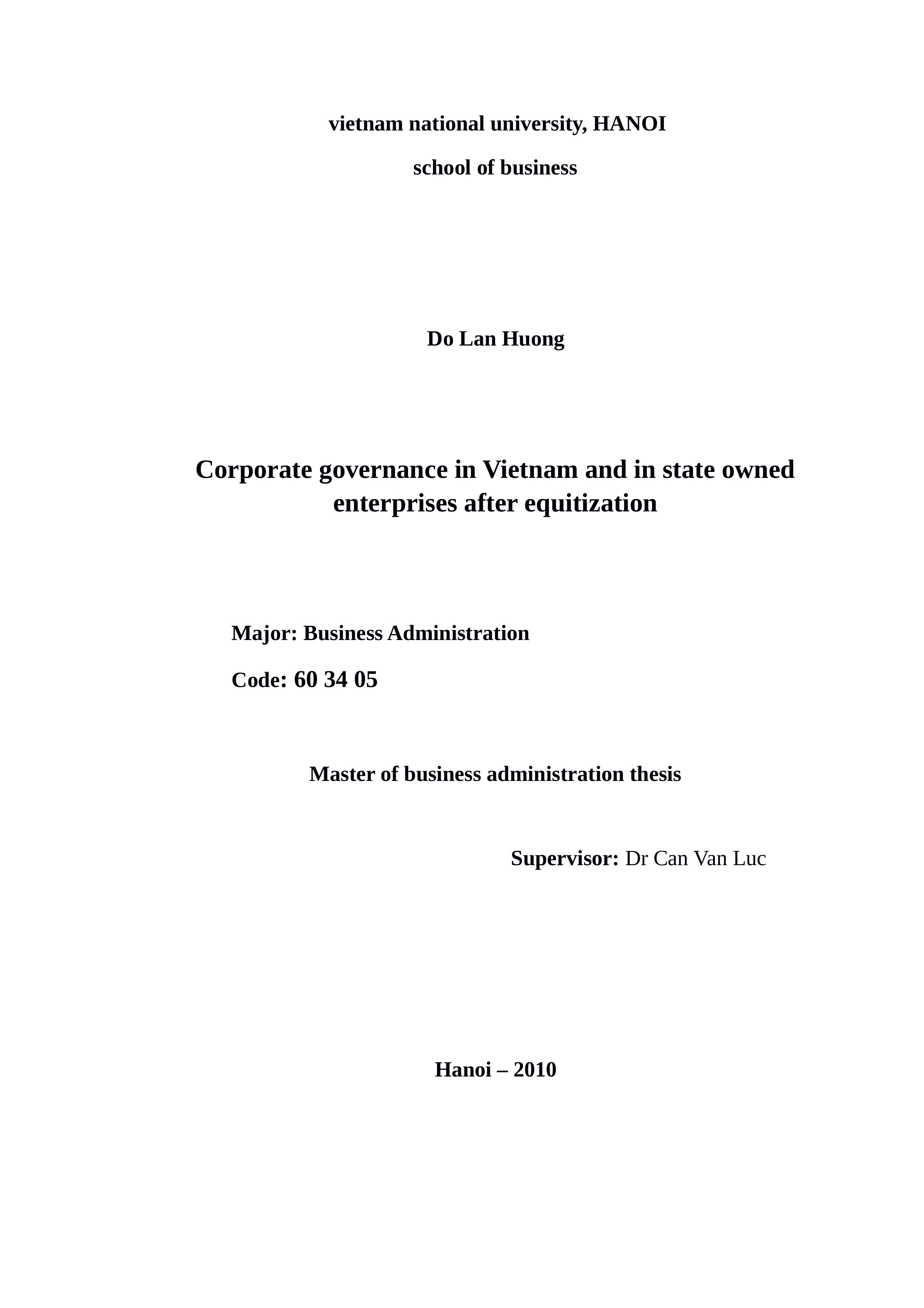 Corporate governance in vietnam and in state owned enterprises after equitization