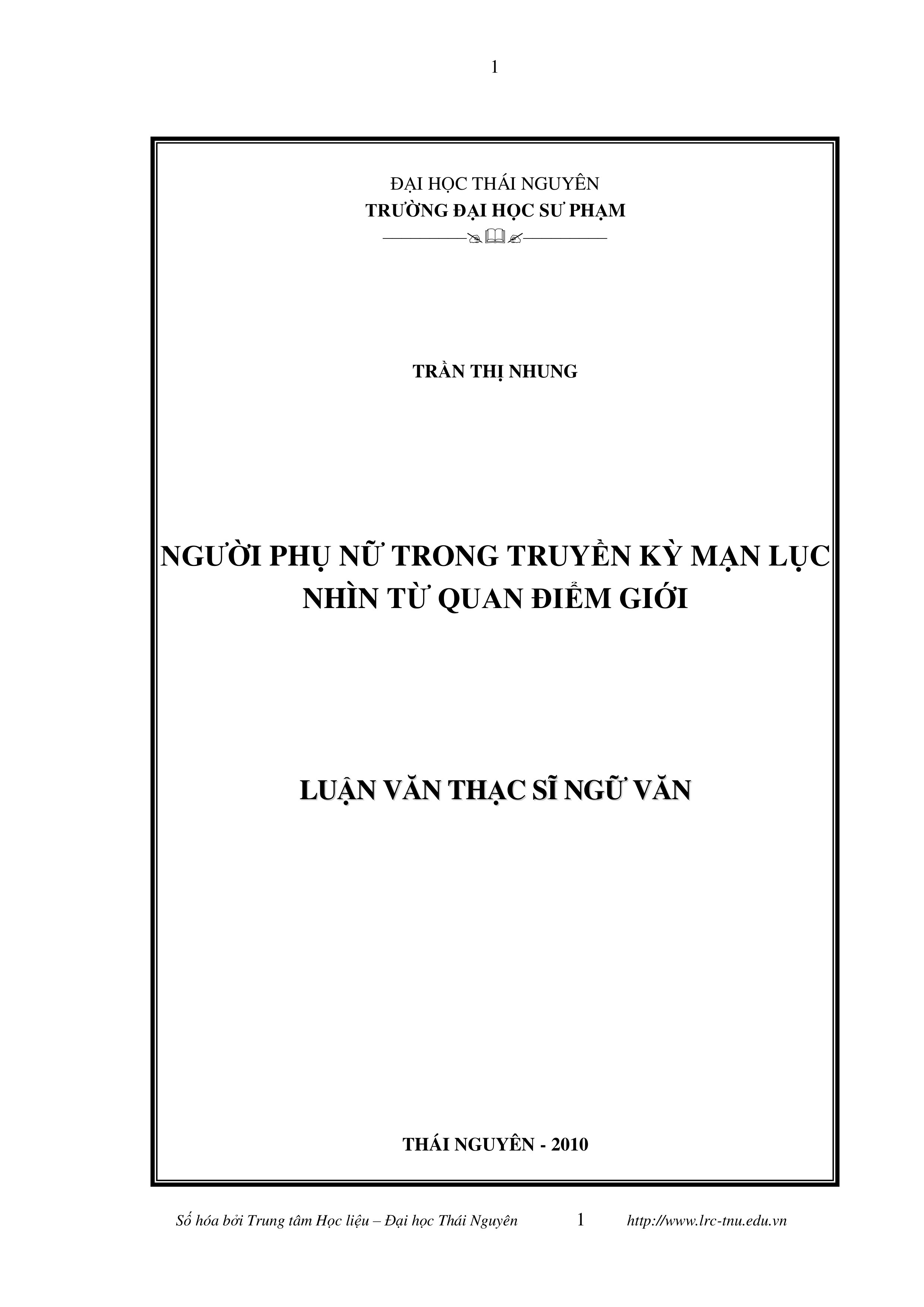 Người Phụ nữ trong Truyền kỳ mạn lục nhìn từ quan điểm giới