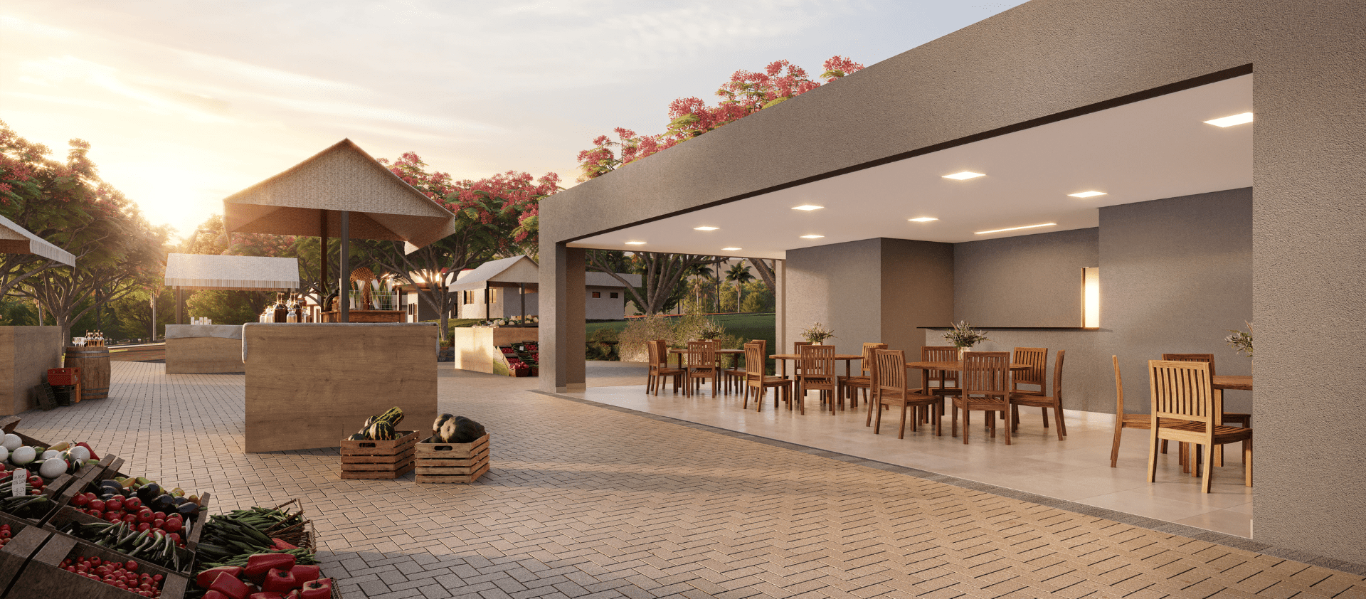 Quiosque gourmet e espaço feirinha