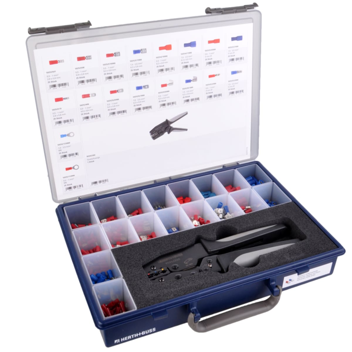 Bild von Kabelschuhsortiment isoliert mit Presszange