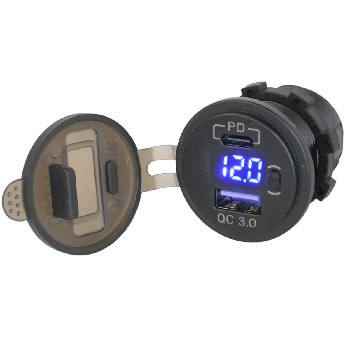 Bild von Einbaudose Ø 30, Voltmeter / USB-A / USB-C 12-24 V