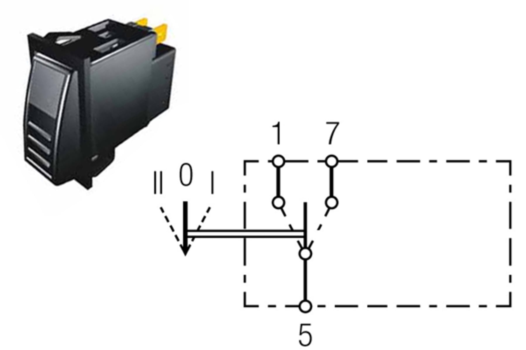 Bild von Kippschalter 44 x 22 mm rast. Ein-Aus-Ein