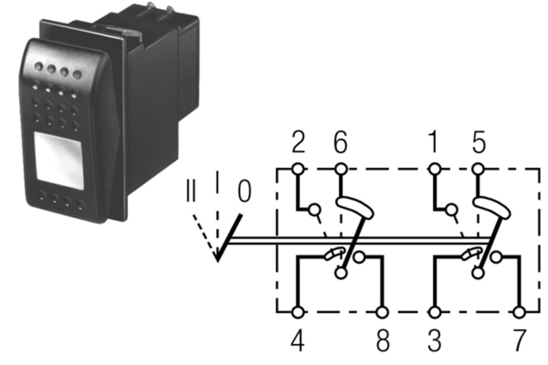 Bild von Kippschalter 44 x 22 mm rast. Ein-Ein, Ein-Ein, Ein-Ein