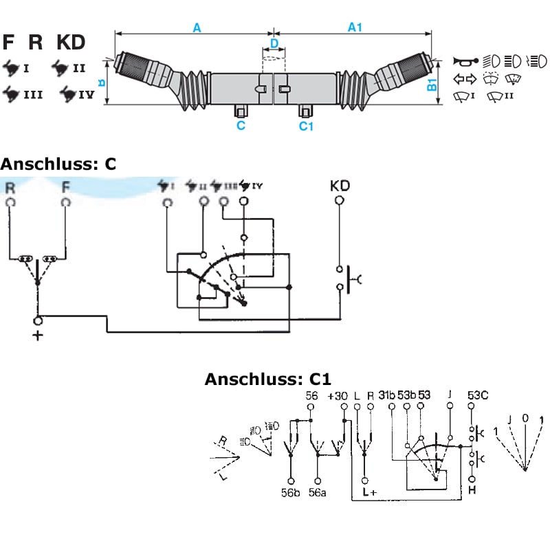 Bild von Fahr-Blink-Licht- Wischschalter Ø 45mm