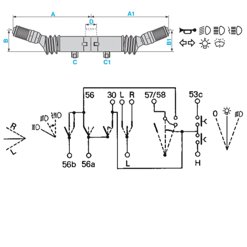 Bild von Fahr-Blink-Licht- Wischschalter Ø 45mm 