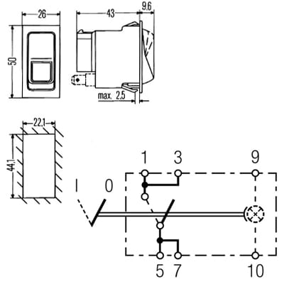 Bild von Kippschalter 44 x 22 mm rast. Aus-Ein
