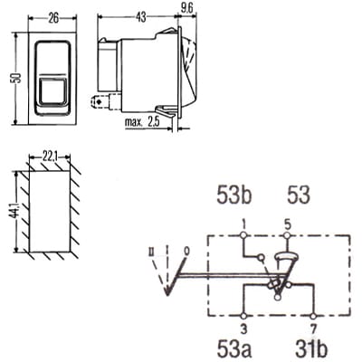 Bild von Kippschalter 44 x 22 mm rast. Wischermotor