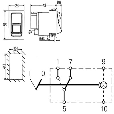 Bild von Kippschalter 44 x 22 mm rast. Ein-Ein