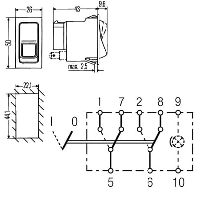Bild von Kippschalter 44 x 22 mm rast. Ein-Ein, Ein-Ein