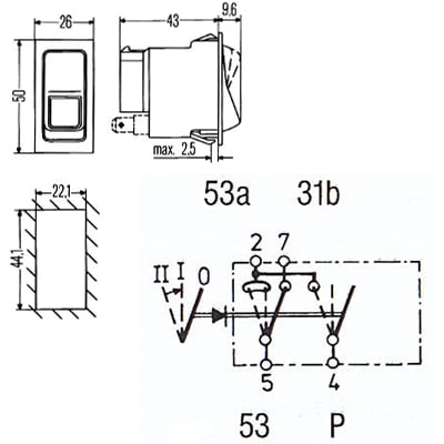 Bild von Kippschalter 44 x 22 mm rückf. Ein-Aus, Ein-Aus, Ein-Ein