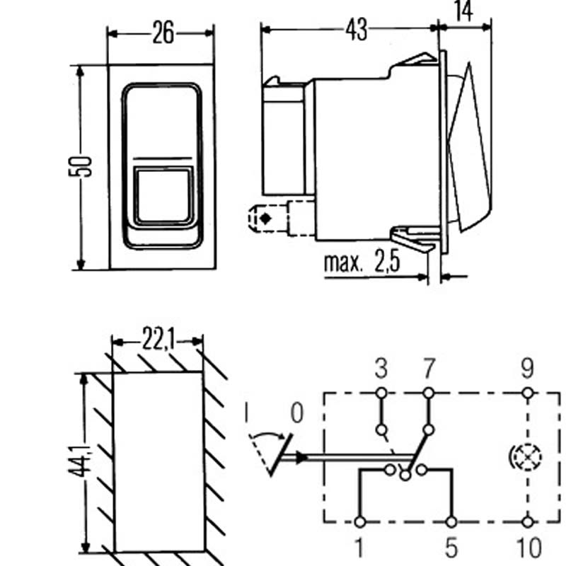 Bild von Kippschalter 44 x 22 mm rückf. Ein-Ein