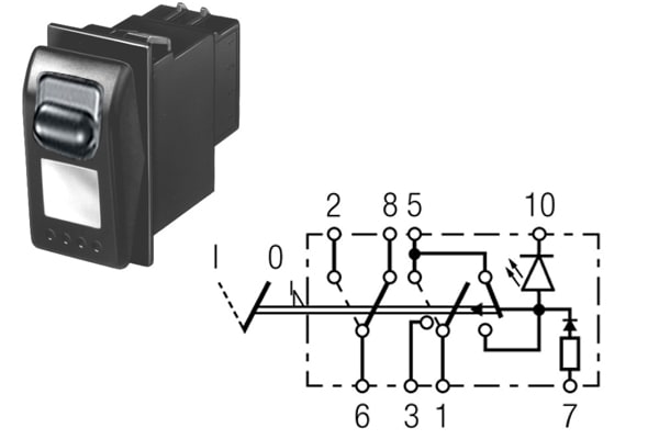 Bild von Kippschalter 44 x 22 mm rast. Ein-Ein, Ein-Ein mit Einschaltsperre