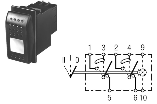 Bild von Kippschalter 44 x 22 mm rast. Aus-Aus, Ein-Ein, Ein-Ein