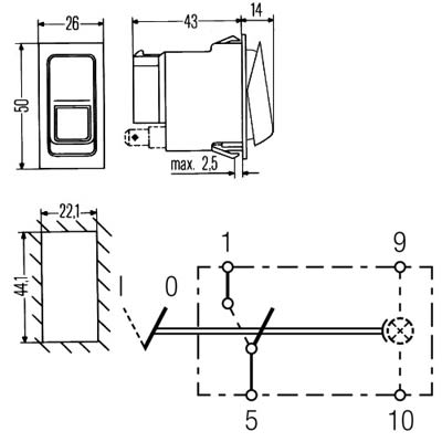 Bild von Kippschalter 44 x 22 mm rast. Aus-Ein