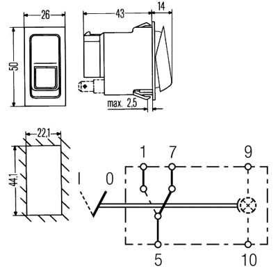 Bild von Kippschalter 44 x 22 mm rast. Ein-Ein