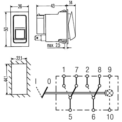 Bild von Kippschalter 44 x 22 mm rast. Ein-Ein, Ein-Ein