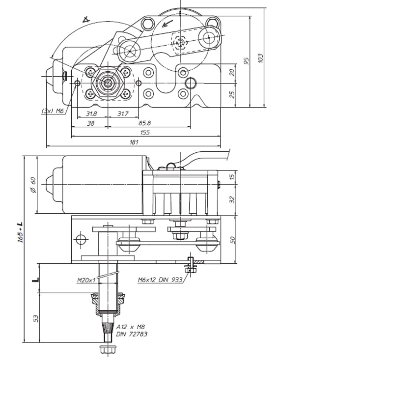 Bild von DOGA Getriebemotor 12V mit Wischergestänge 90°
