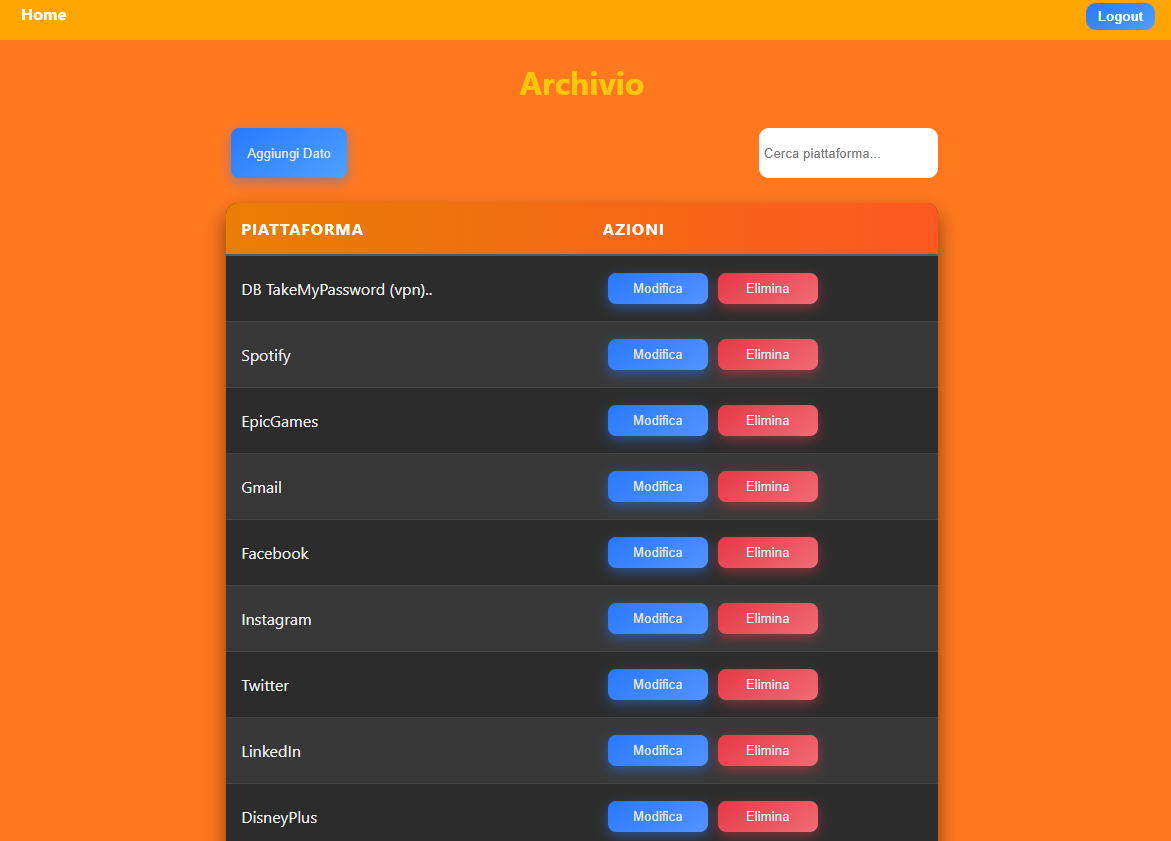 Screenshot 1: Dashboard Gestore Password