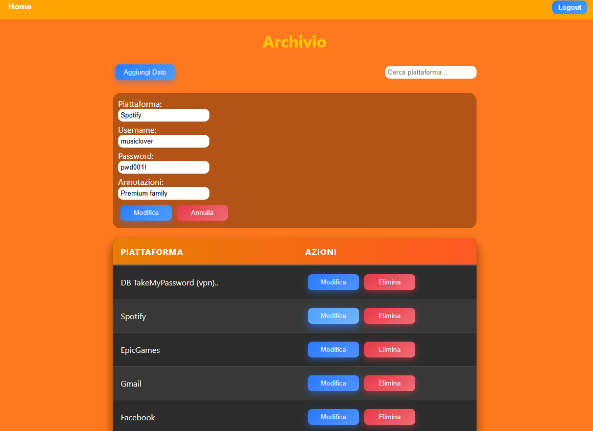 Screenshot 1: Dashboard Gestore Password