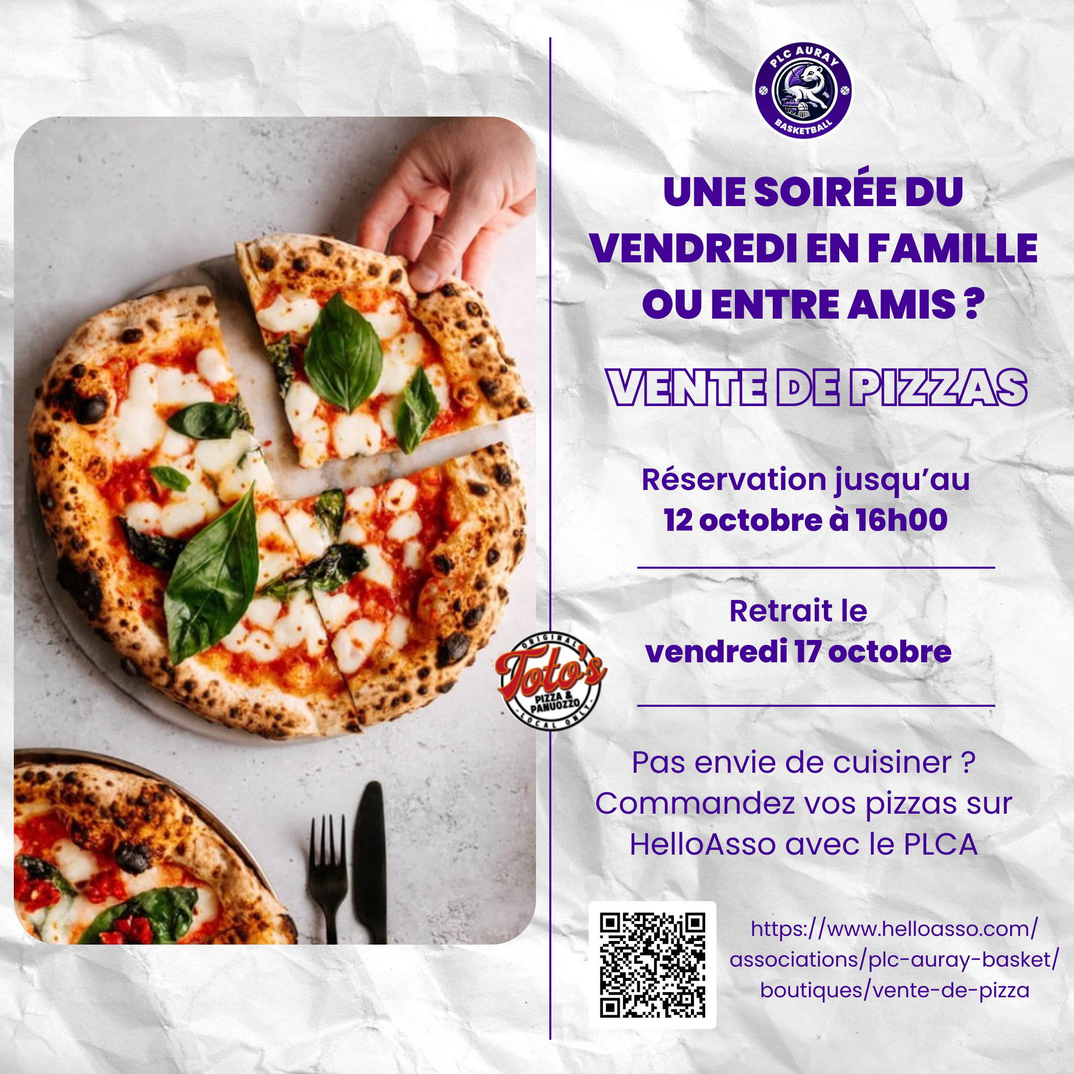 Vente de pizzas le 17 Octobre !