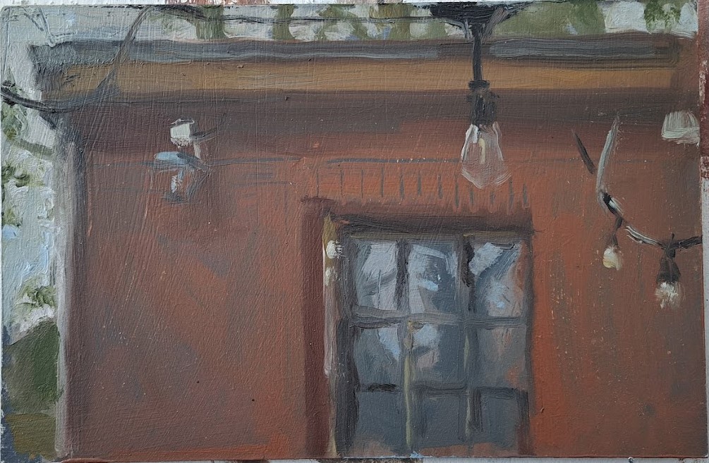 Garage with hanging lights