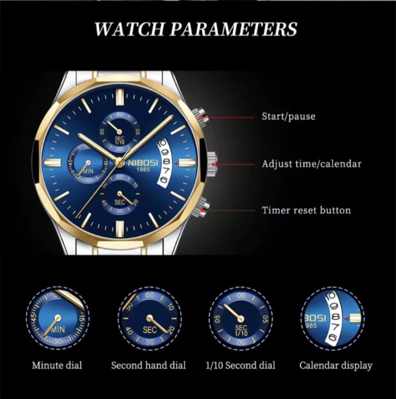 NIBOSI 2655 Chronograph Stainless Steel Gents Watch Men's Watches in Kenya