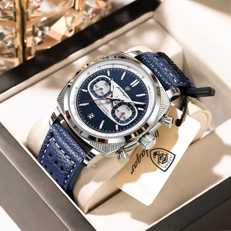 POEDAGAR 838 Genuine Leather Chronograph Gents Watch