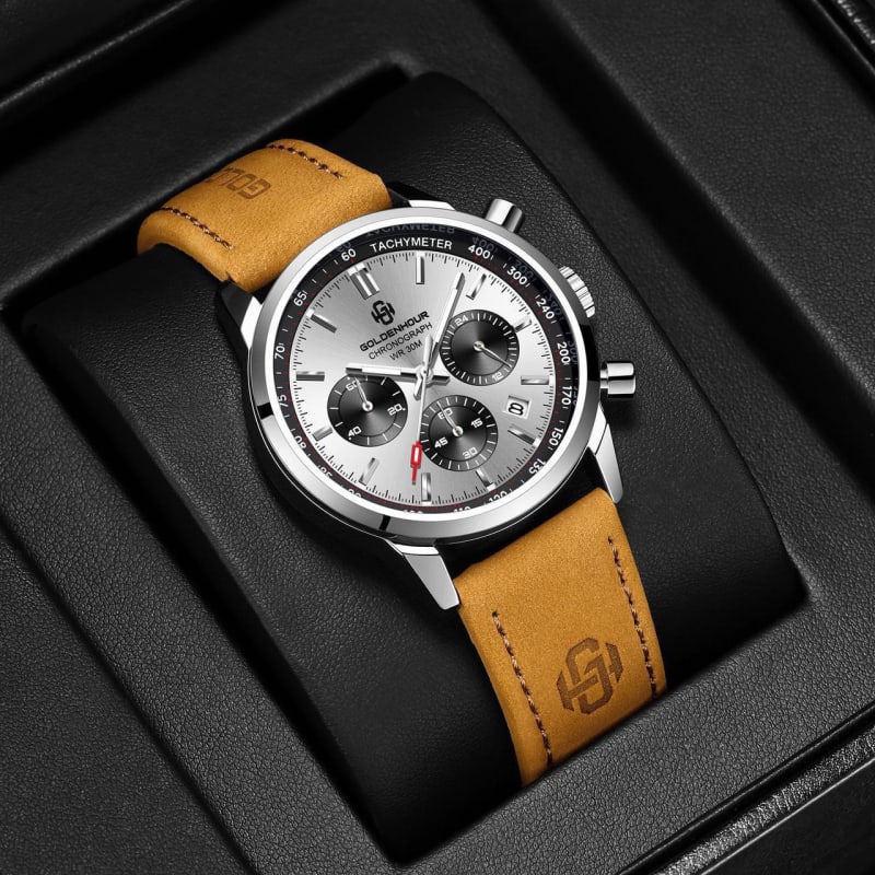 GOLDEN HOUR Chronograph Leather Strap Men's Watch Men's Watches in Kenya