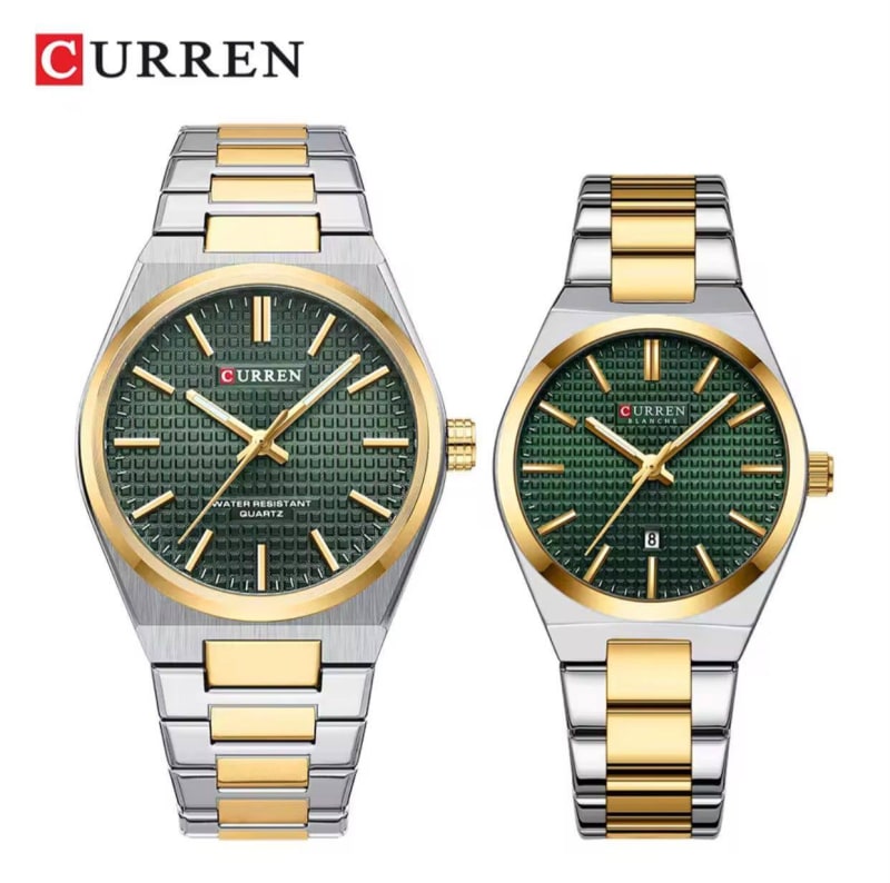 CURREN 8439 Water Resistant Stainless Steel Battery Powered Couple Watch - 2T Green
