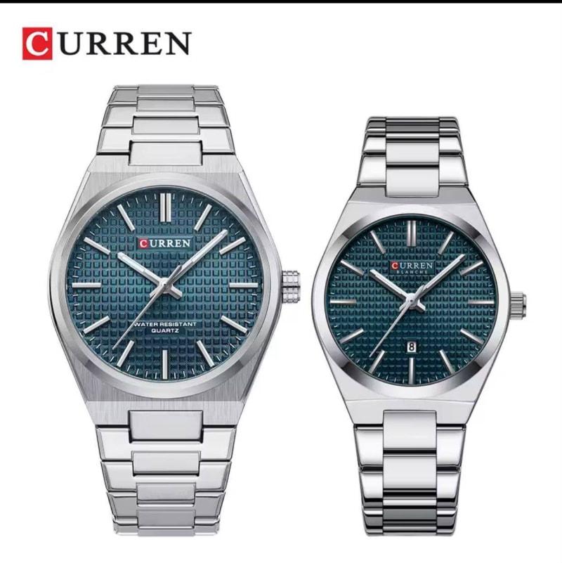 CURREN 8439 Water Resistant Stainless Steel Battery Powered Couple Watch - Silver Blue