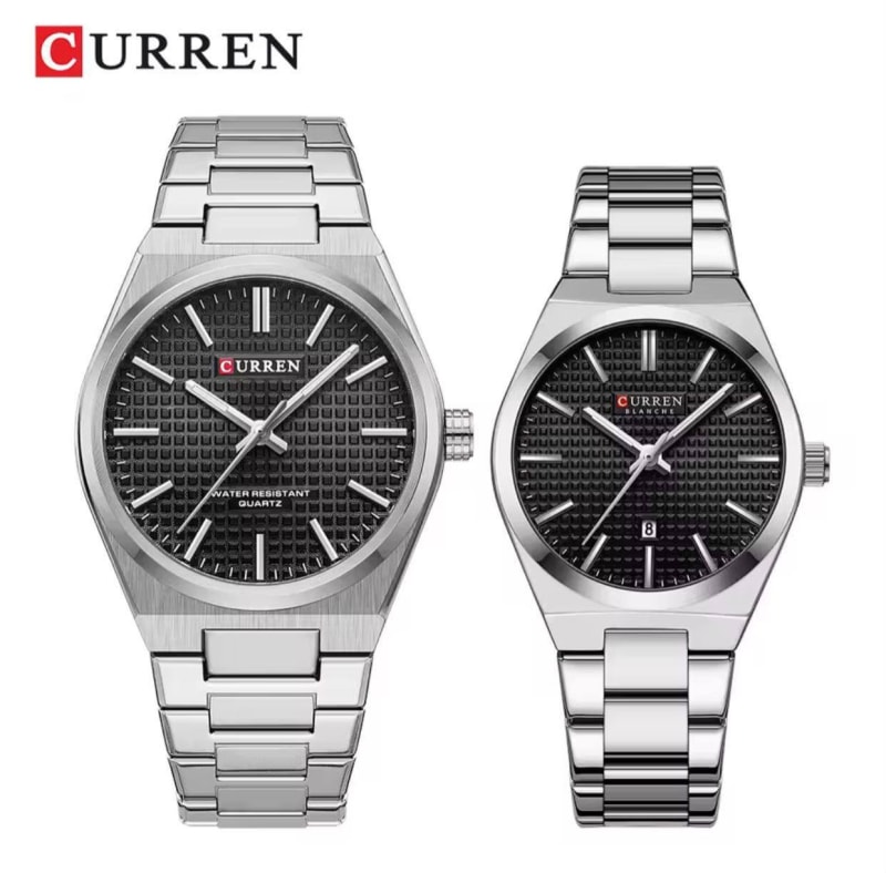 CURREN 8439 Water Resistant Stainless Steel Battery Powered Couple Watch - Silver Black