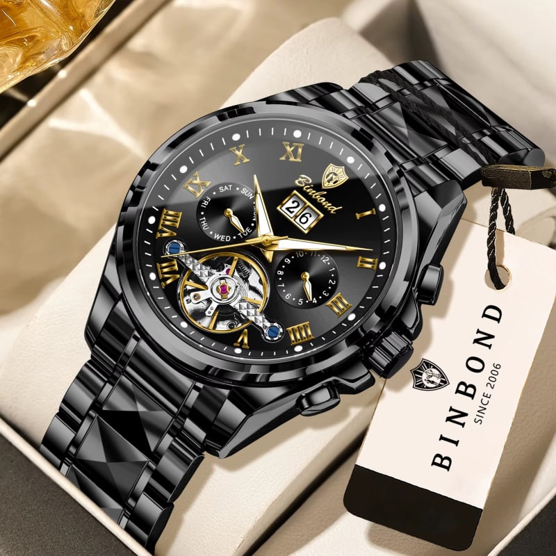 Binbond J888 Automatic Precision Core Multi Dial Alloy Mens Watch - Black