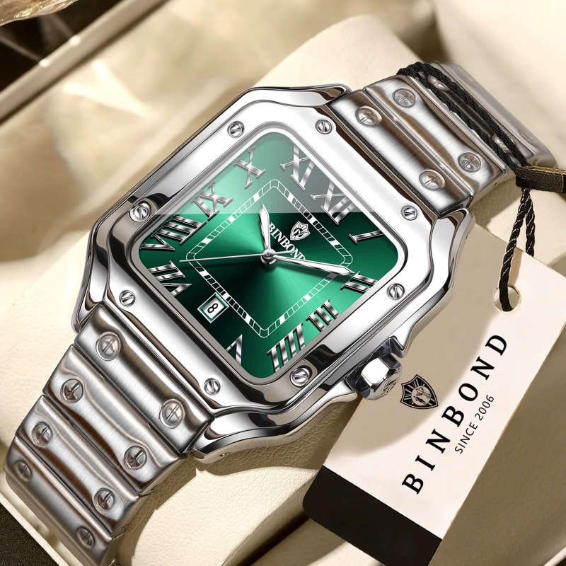 Binbond 7868 Luxury Date Display Stainless Steel Mens Watch - S.Green
